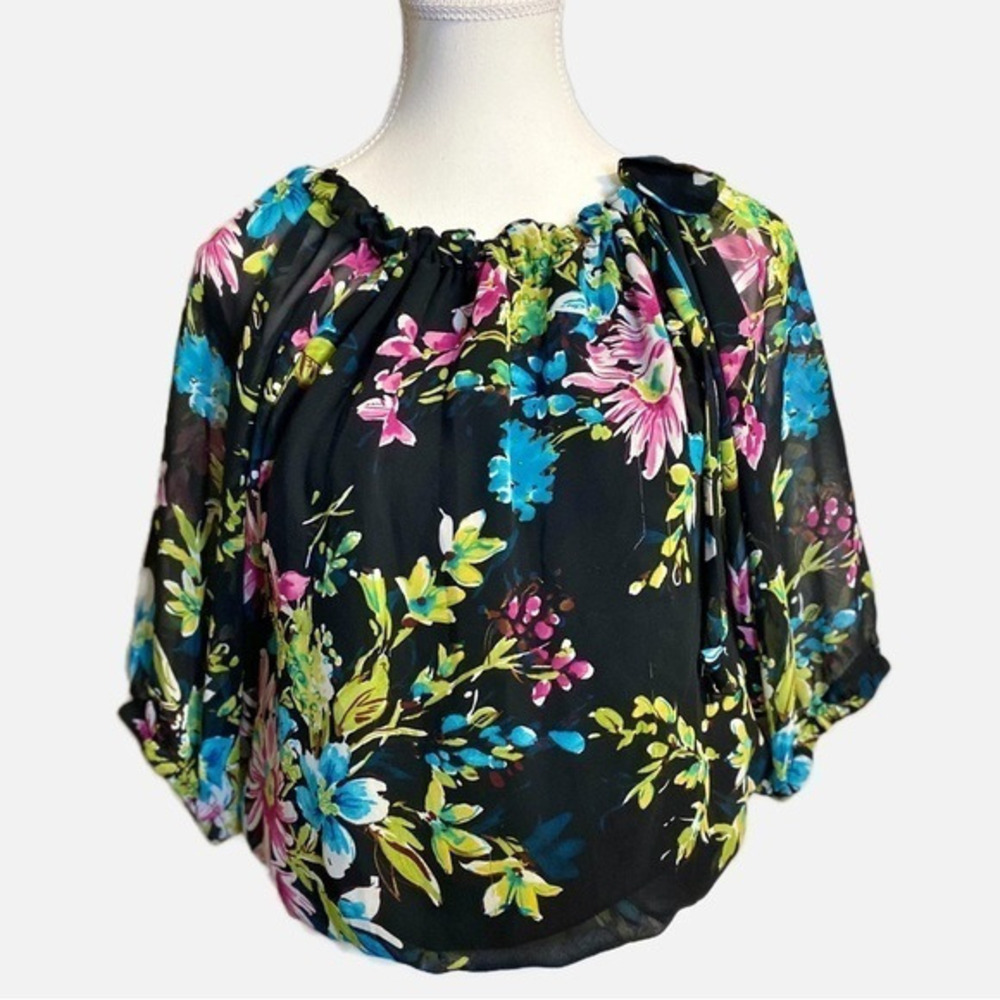 Floral Black Blouse Top Size Medium by Love Tease